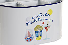 DKD Home Decor Cubo Estilo Mediterráneo Metal Blanco 24.5 x 17 x 13 cm