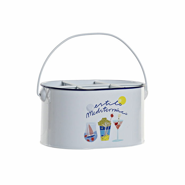 DKD Home Decor Cubo de Metal Blanco Estilo Mediterr Neo 24,5x17x13 cm DKD Home Decor Cubo de Metal Blanco Estilo Mediterr Neo 24,5x17x13 cm