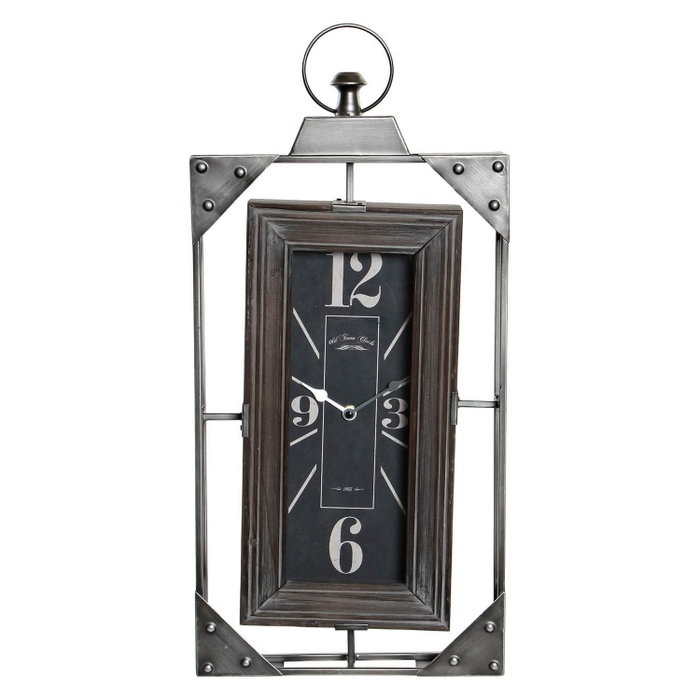 DKD Home Decor Reloj de Pared de Hierro y Madera Gris