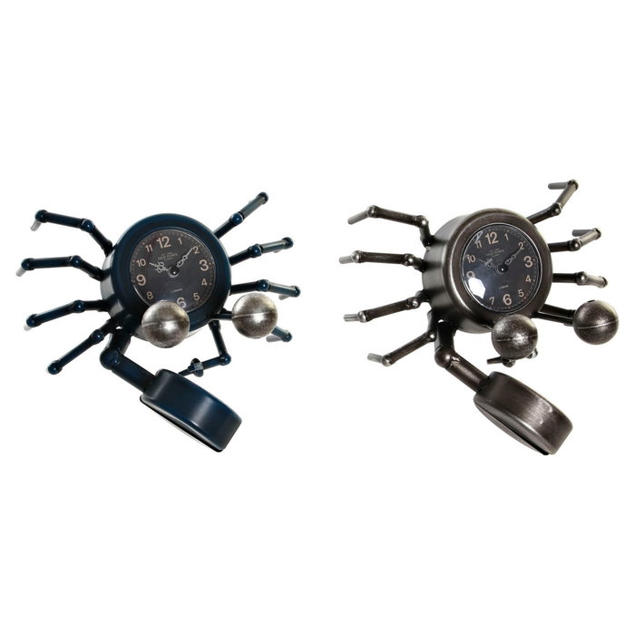 DKD Home Decor Reloj de Sobremesa de Hierro Cangrejo, Pack de 2 unidades, Azul y Plateado