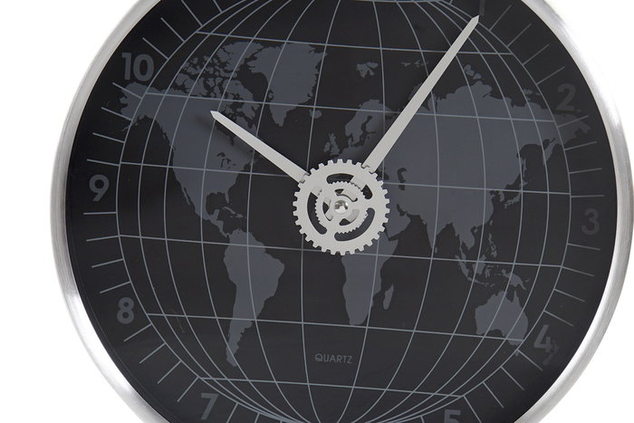 DKD Home Decor Reloj de Pared Mapamundi Dorado y Plateado 4.3 x 30 x 30 cm (2 Unidades) Aluminio y Cristal