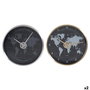 DKD Home Decor Reloj de Pared Mapamundi de Aluminio, Pack de 2, Colores Dorado, Plateado y Negro de 30x30 cm