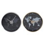 DKD Home Decor Reloj de Pared Mapamundi de Aluminio, Pack de 2, Colores Dorado, Plateado y Negro de 30x30 cm