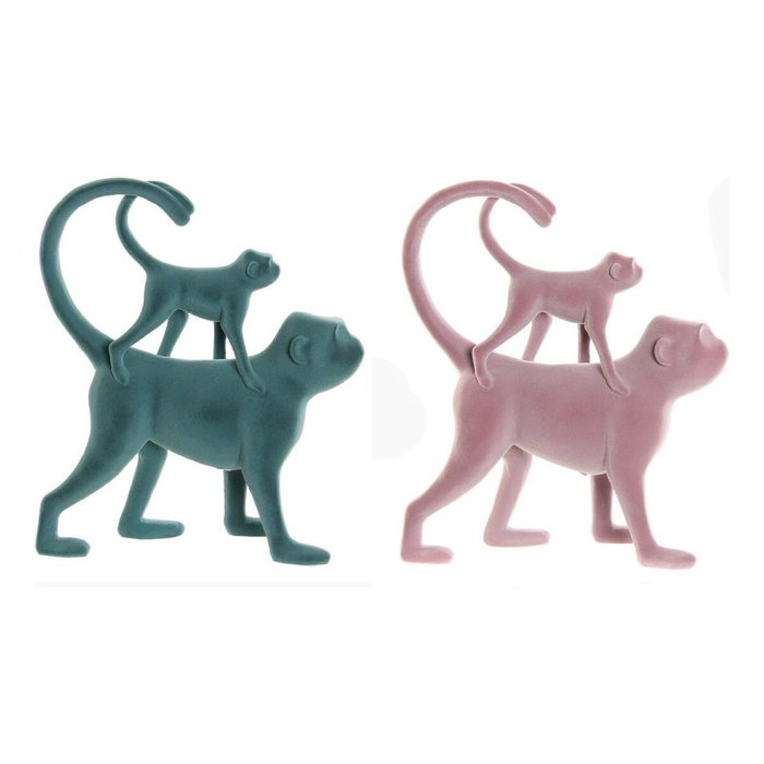 DKD Home Decor Set de 2 Figuras de Monos con Acabado Flocado Verde y Rosa DKD Home Decor Set de 2 Figuras de Monos con Acabado Flocado Verde y Rosa