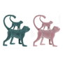 DKD Home Decor Set de 2 Figuras de Monos con Acabado Flocado Verde y Rosa