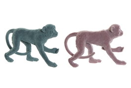 DKD Home Decor Figura de Mono con Acabado Flocado, Pack de 2, Verde y Rosa