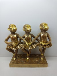 DKD Home Decor Figura de Resina Monos Ballet Dorado
