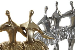 DKD Home Decor Figura Bailarinas Resina Dorado Plateado 14.5 x 32 x 33.5 cm (2 Unidades)