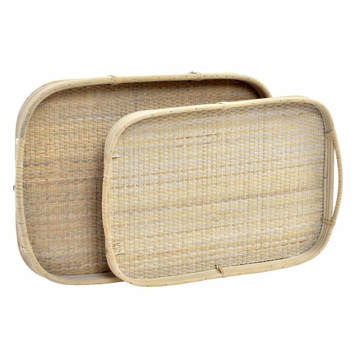 DKD Home Decor Set de 2 Bandejas de Ratán Decorativas Marrón 56x36x5,5 cm