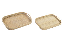 DKD Home Decor Set de 2 Bandejas de Ratán Decorativas Marrón 56x36x5,5 cm