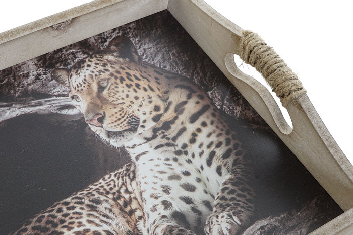 DKD Home Decor Bandeja Colonial Multicolor MDF Leopardo 30 x 6.5 x 40.5 cm Set de 2 DKD Home Decor Bandeja Colonial Multicolor MDF Leopardo 30 x 6.5 x 40.5 cm Set de 2