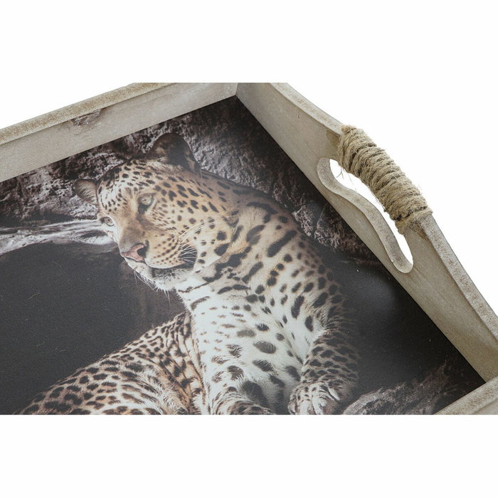 DKD Home Decor Set de 2 Bandejas de MDF Diseño Leopardo Multicolor