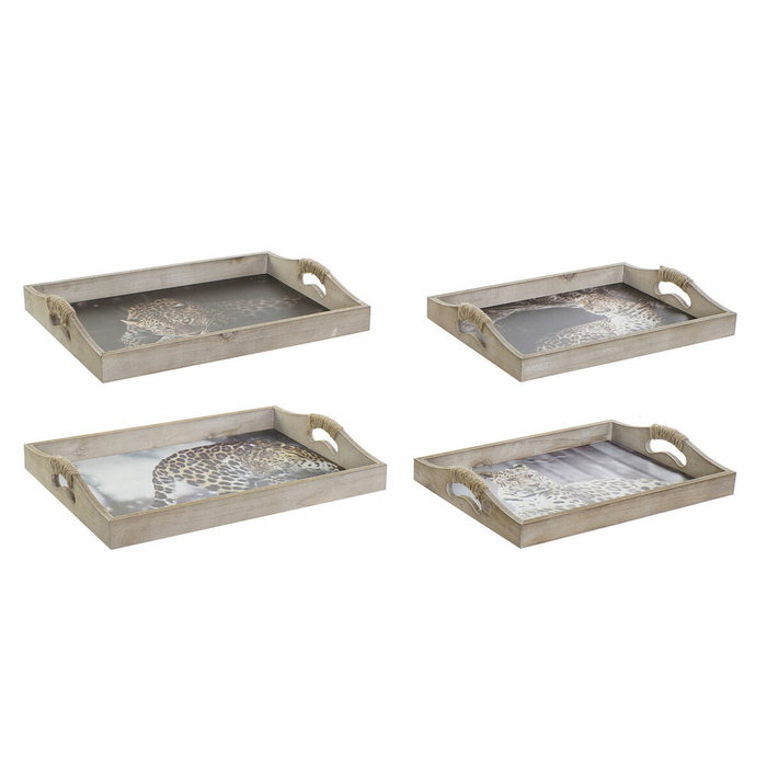 DKD Home Decor Set de 2 Bandejas de MDF Diseño Leopardo Multicolor