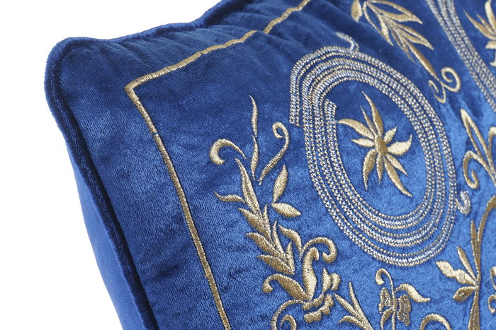 DKD Home Decor Cojín Neoclásico Azul Dorado Terciopelo Poliéster 10 x 45 x 45 cm