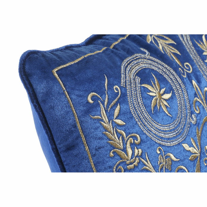 DKD Home Decor Cojín de Terciopelo Azul y Dorado con Acabado Bordado DKD Home Decor Cojín de Terciopelo Azul y Dorado con Acabado Bordado