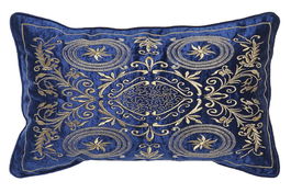 DKD Home Decor Cojin Neoclasico Azul Marino Dorado Terciopelo Poliester 10 x 30 x 50 cm