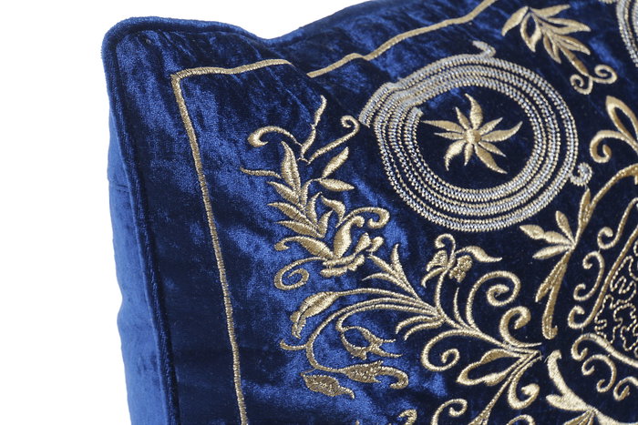 DKD Home Decor Cojin Neoclasico Azul Marino Dorado Terciopelo Poliester 10 x 30 x 50 cm