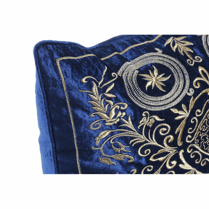 DKD Home Decor Cojín de Terciopelo Azul Marino y Dorado con Acabado Bordado