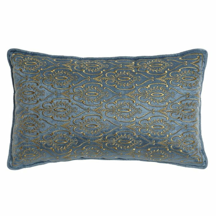 DKD Home Decor Cojín de Terciopelo Azul y Dorado con Acabado Bordado DKD Home Decor Cojín de Terciopelo Azul y Dorado con Acabado Bordado