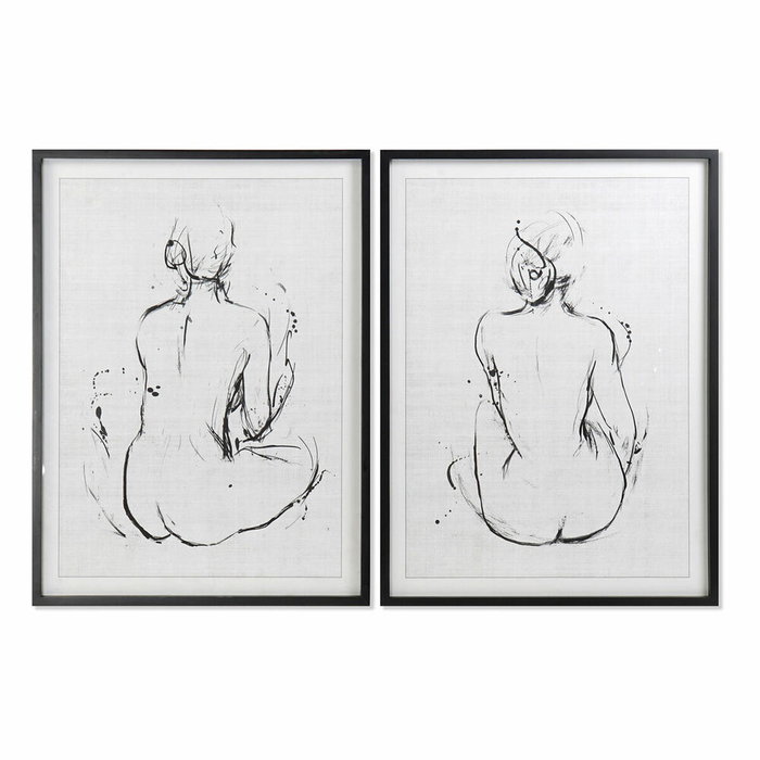 DKD Home Decor Set de 2 Cuadros de Madera y Cristal con Diseño de Boceto de Mujer, 70x90 cm