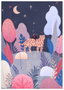 DKD Home Decor Cuadro Azul Rosa Árboles Noche 4.3 x 73 x 53 cm PS (2 Unidades)