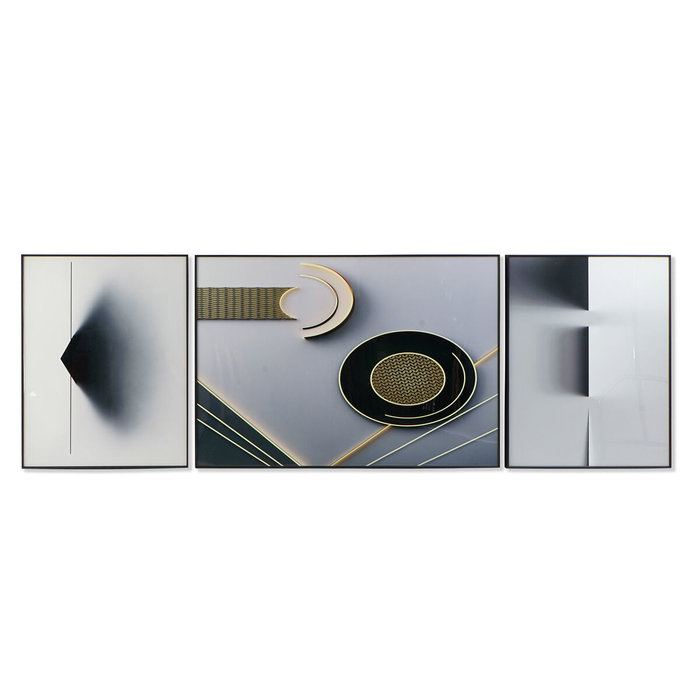 DKD Home Decor Set de 3 Cuadros Abstractos Gris y Negro