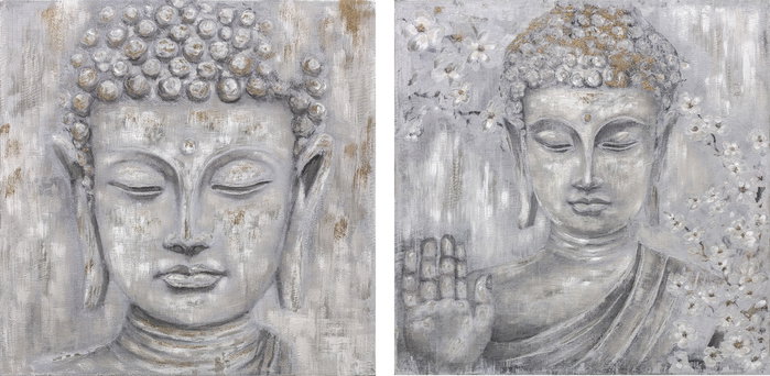 DKD Home Decor Cuadro Oriental Gris Plateado 2.4 x 100 x 100 cm Pintado a Mano con Buda (2 Unidades) DKD Home Decor Cuadro Oriental Gris Plateado 2.4 x 100 x 100 cm Pintado a Mano con Buda (2 Unidades)