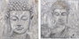 DKD Home Decor Cuadro Oriental Gris Plateado 2.4 x 100 x 100 cm Pintado a Mano con Buda (2 Unidades)