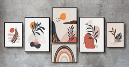 DKD Home Decor Set de 6 Cuadros de Lienzo con Diseño de Hojas Enmarcado