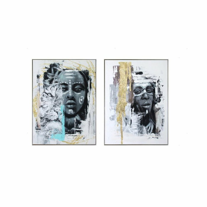 DKD Home Decor Set de 2 Cuadros de Lienzo Africana 60x80 cm