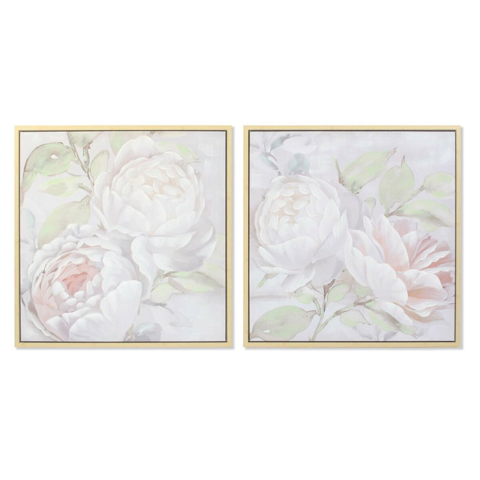DKD Home Decor Set de 2 Cuadros de Lienzo Flores Enmarcados 80x80 cm