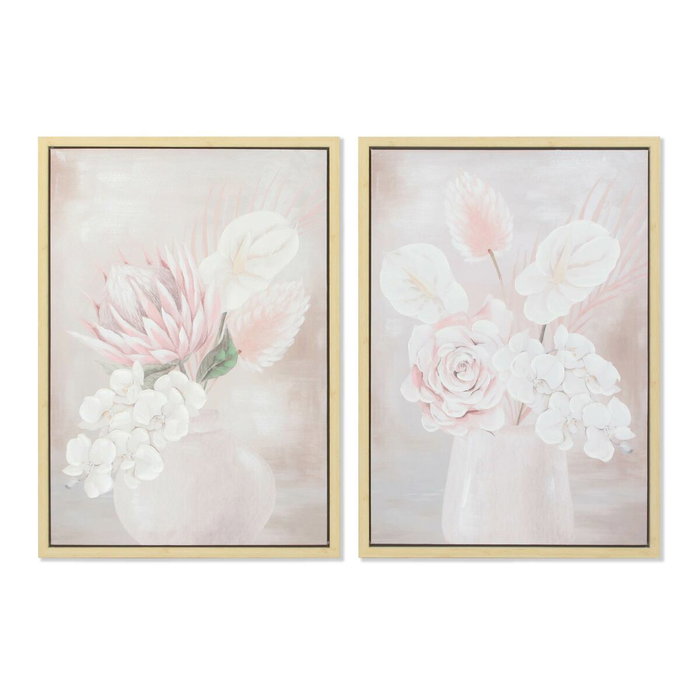 DKD Home Decor Set de 2 Cuadros Lienzo Florero Enmarcado 50x70 cm
