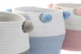 DKD Home Decor Cesta Basicos, Set de 3 Unidades, Azul Celeste, Gris, Rosa Palo, Algodon con Pompon, 30 x 26 x 30 cm
