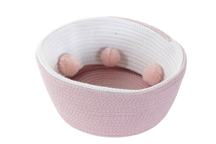 DKD Home Decor Cesta Basicos, Set de 3 Unidades, Azul Celeste, Gris, Rosa Palo, Algodon con Pompon, 30 x 26 x 30 cm
