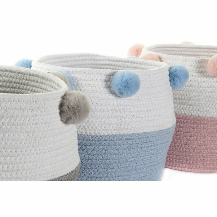 DKD Home Decor Cesta de Algodón con Pompones Surtida de 3 Unidades