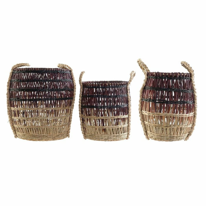 DKD Home Decor Set de 3 Cestas de Seagrass 39x39x41 Lila y Natural DKD Home Decor Set de 3 Cestas de Seagrass 39x39x41 Lila y Natural