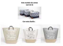 DKD Home Decor Set de 3 Cestas Laundry Today en Poliéster
