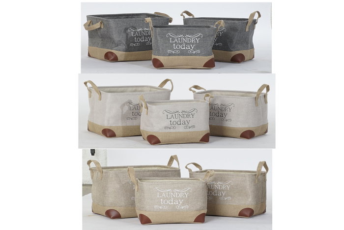 DKD Home Decor Set de 3 Cestas Laundry Today en Poliéster