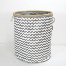 DKD Home Decor Cesta de Poliéster y Yute Zig Zag Gris y Blanco