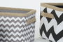 DKD Home Decor Cesta Boho Gris Blanco Poliester Yute Zig Zag Set de 3 Piezas 36 x 31 x 20 cm