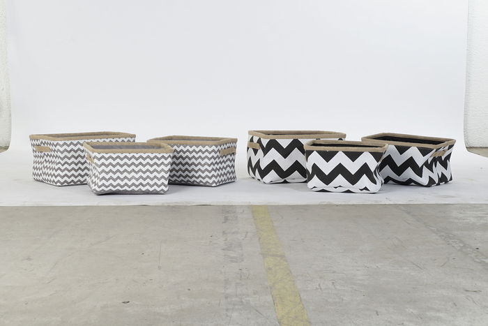 DKD Home Decor Cesta Boho Gris Blanco Poliester Yute Zig Zag Set de 3 Piezas 36 x 31 x 20 cm DKD Home Decor Cesta Boho Gris Blanco Poliester Yute Zig Zag Set de 3 Piezas 36 x 31 x 20 cm