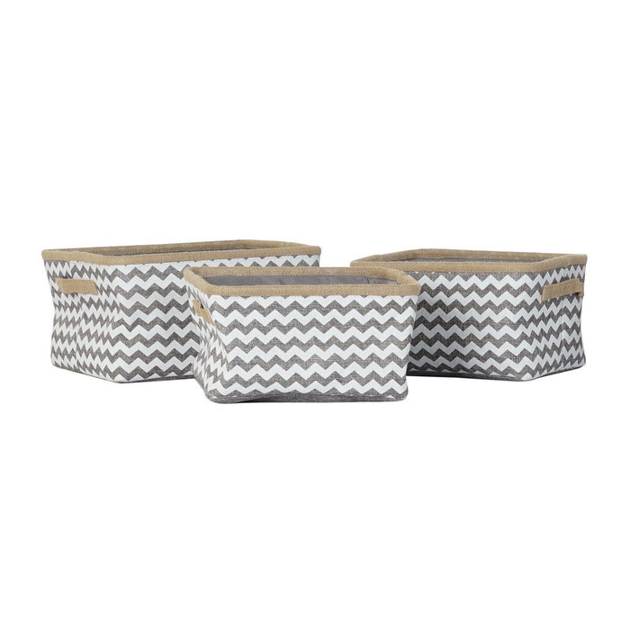 DKD Home Decor Set de 3 Cestas Zig Zag Gris y Blanco