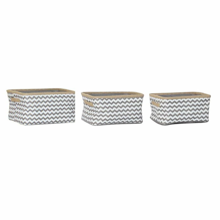 DKD Home Decor Set de 3 Cestas Zig Zag Gris y Blanco