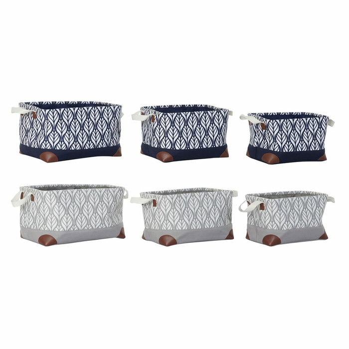 DKD Home Decor Set de 3 Cestas de Poliéster Diseño Hoja