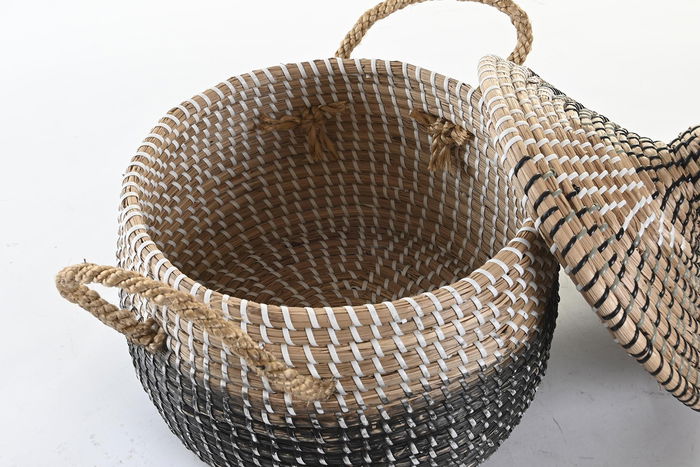 DKD Home Decor Cesta Balines Natural Bicolor Seagrass Set de 2 41 x 41 x 33 cm