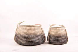 DKD Home Decor Cesta Balines Set de 2 Natural Gris Negro Seagrass 52 x 52 x 40 cm
