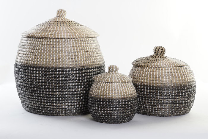 Cesta Balines DKD Home Decor Natural Gris 44 x 47.5 x 44 cm Set de 3