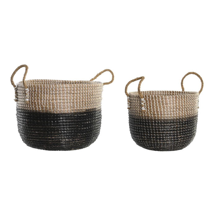 DKD Home Decor Set de 2 Cestas de Seagrass 41x41x30 cm Natural y Negro DKD Home Decor Set de 2 Cestas de Seagrass 41x41x30 cm Natural y Negro
