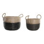 DKD Home Decor Set de 2 Cestas de Seagrass 41x41x30 cm Natural y Negro