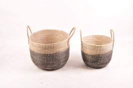 DKD Home Decor Cesta Balines Natural Negro Seagrass Set de 2 Unidades 41 x 30 x 41 cm